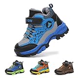 Bandkos Winterschuhe Jungen Wanderschuhe Trekkingschuhe Wanderstiefel Kinder Warm Gefütterte Stiefel Schnee Outdoor Camping rutschfest Blau Black Schwarz Grün Gr.30-40 EU,BL-35