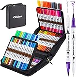 Filzstifte Doppelseitig 100 Farben - Ohuhu Dual Brush Pen Set für Erwachsene Wasserbasis Pinselstifte Stifte Brush Pen für Handlettering Kalligraphie Zeichnung Manga Malbuch Stifte für Mandalas