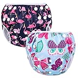 Luxja Schwimmwindel wiederverwendbar (2 Stück), Baby Schwimmhose Verstellbarer, Waschbar Schwimmwindel für Baby (0-3 Jahre), Butterfly + Flamingo