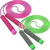 svkiyang Springseil Kinder Verstellbare,seilspringen Sport 2 Stück 240CM,3-12 Jahre alt für Jungen und Mädchen ideal für Fitness Training/Spiel/Fett Brennen Übung (Rosa-Grün)