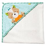 Fehn 071283 Kapuzenbadetuch Sleeping Forest – Bade-Poncho aus Baumwolle mit süßem Fuchs für Babys und Kleinkinder ab 0+ Monaten – Maße: 80 x 80 cm