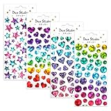 Hifot Aufkleber 3D Für Kinder Mädchen, Geschwollen Stickers Kristall Funkeln, Reißfest, Fünfzackiger Stern Runden Liebe Diamant gestalten, Kalender Scrapbook Planner Journal Aufkleber